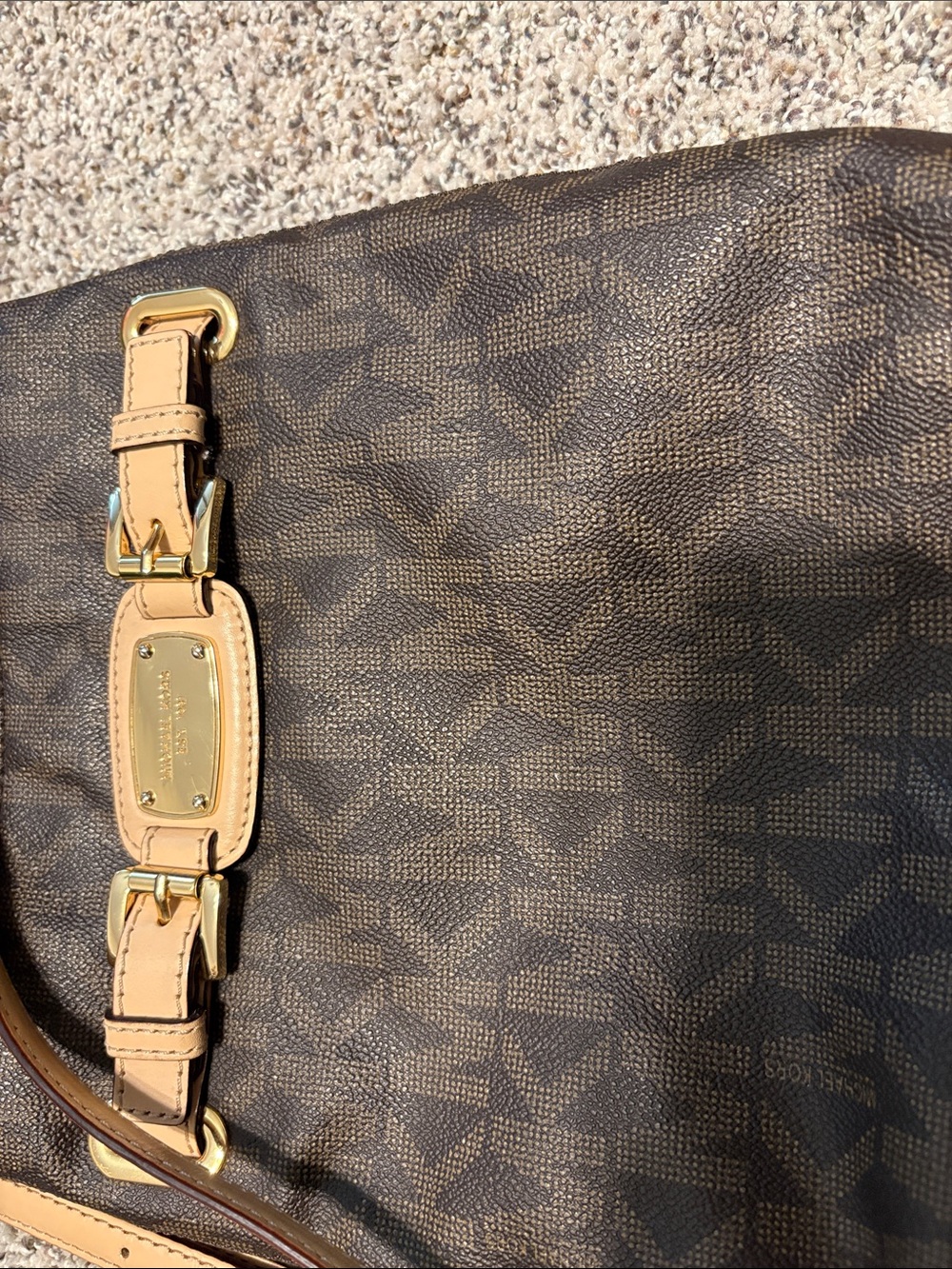 Michael Kors Brown Logo Shoulder Bag with Tan Strap and Gold Hardware - Picture 5 of 6